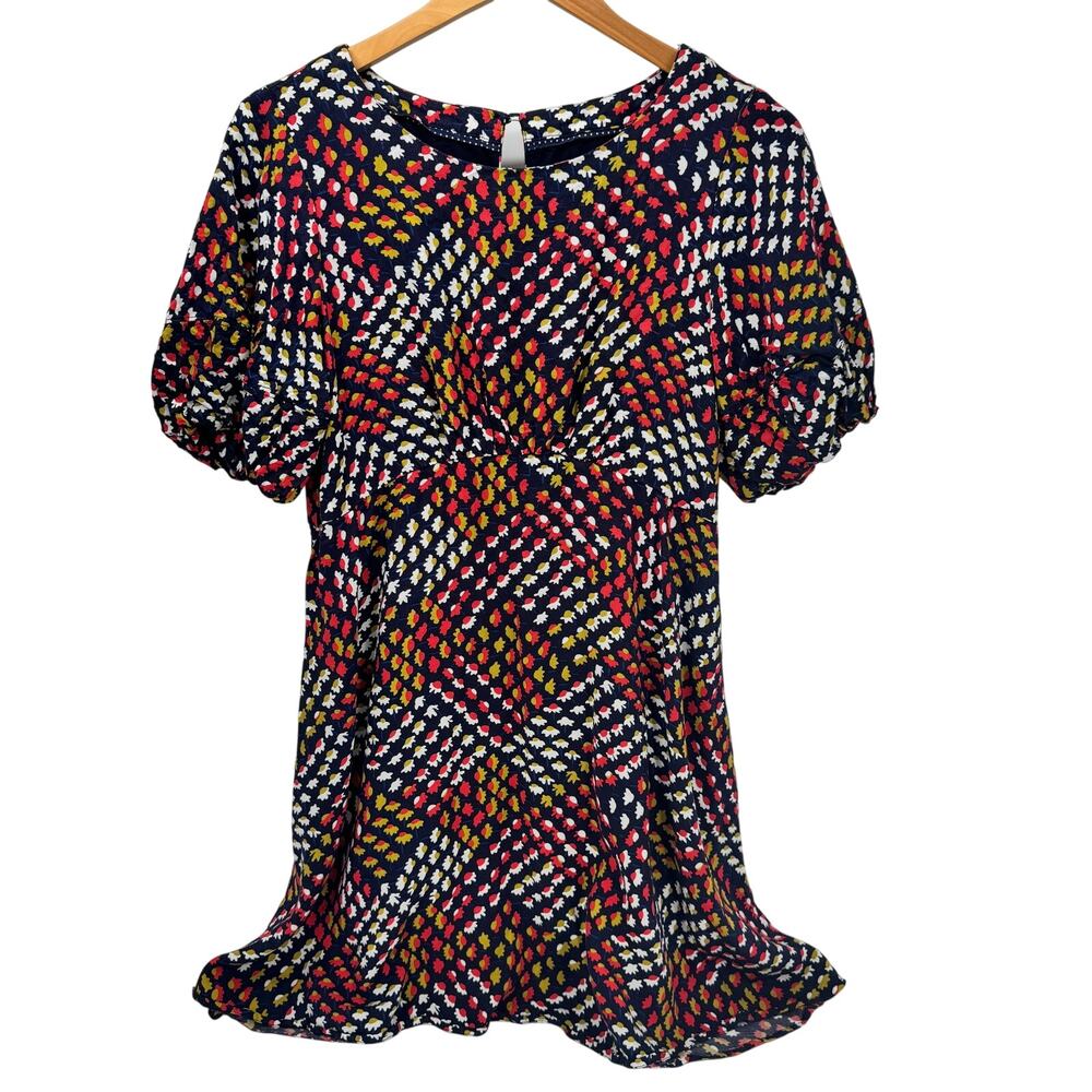 Maeve Navy Multicolor Abstract Dot Short Sleeve Dress 10P